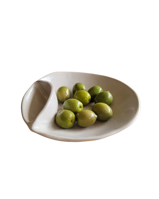 Handgjord olivskål - vit