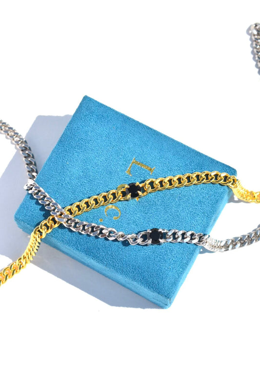 Chunky Léclaw Halsband Guld Svart Agat