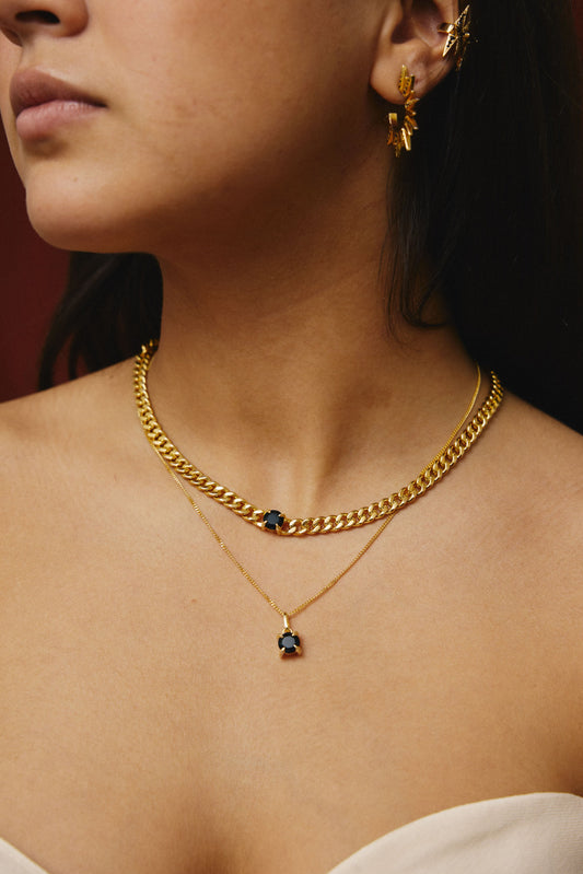 Chunky Léclaw Halsband Guld Svart Agat