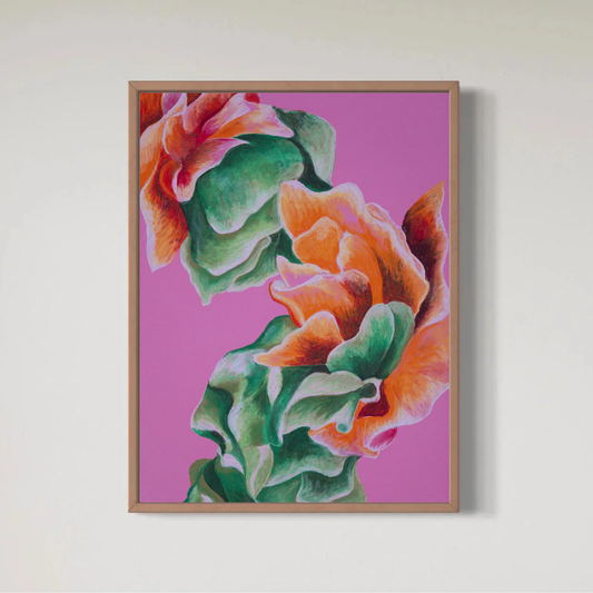 Blomma orange och grön Print