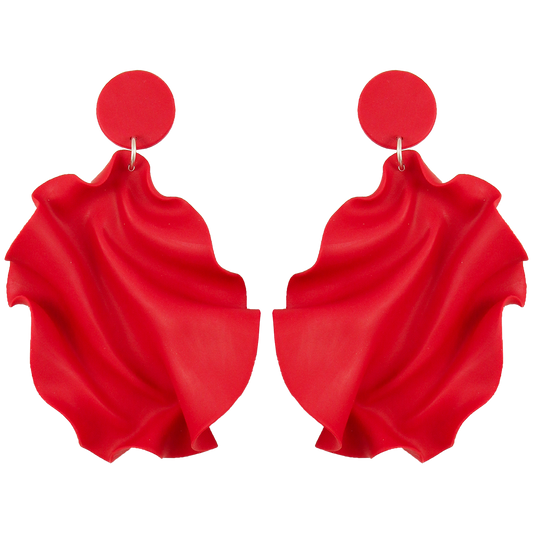 Satin Round Top Örhängen - Klarröd matt