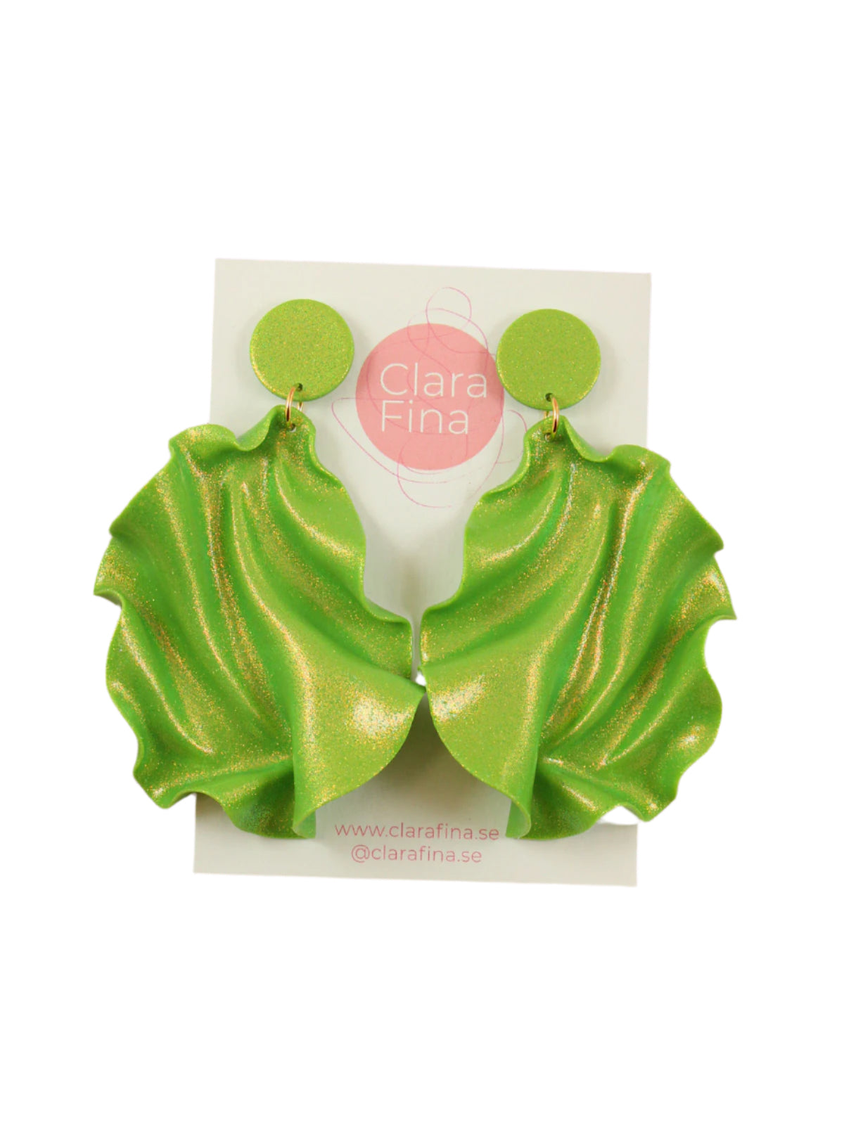 Satin Round Top Örhängen - Limegrönt glitter