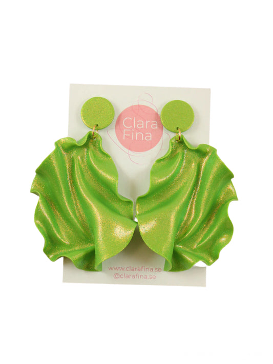 Satin Round Top Örhängen - Limegrönt glitter