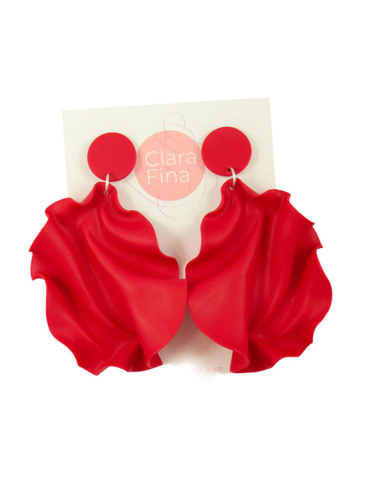 Satin Round Top Örhängen - Klarröd matt