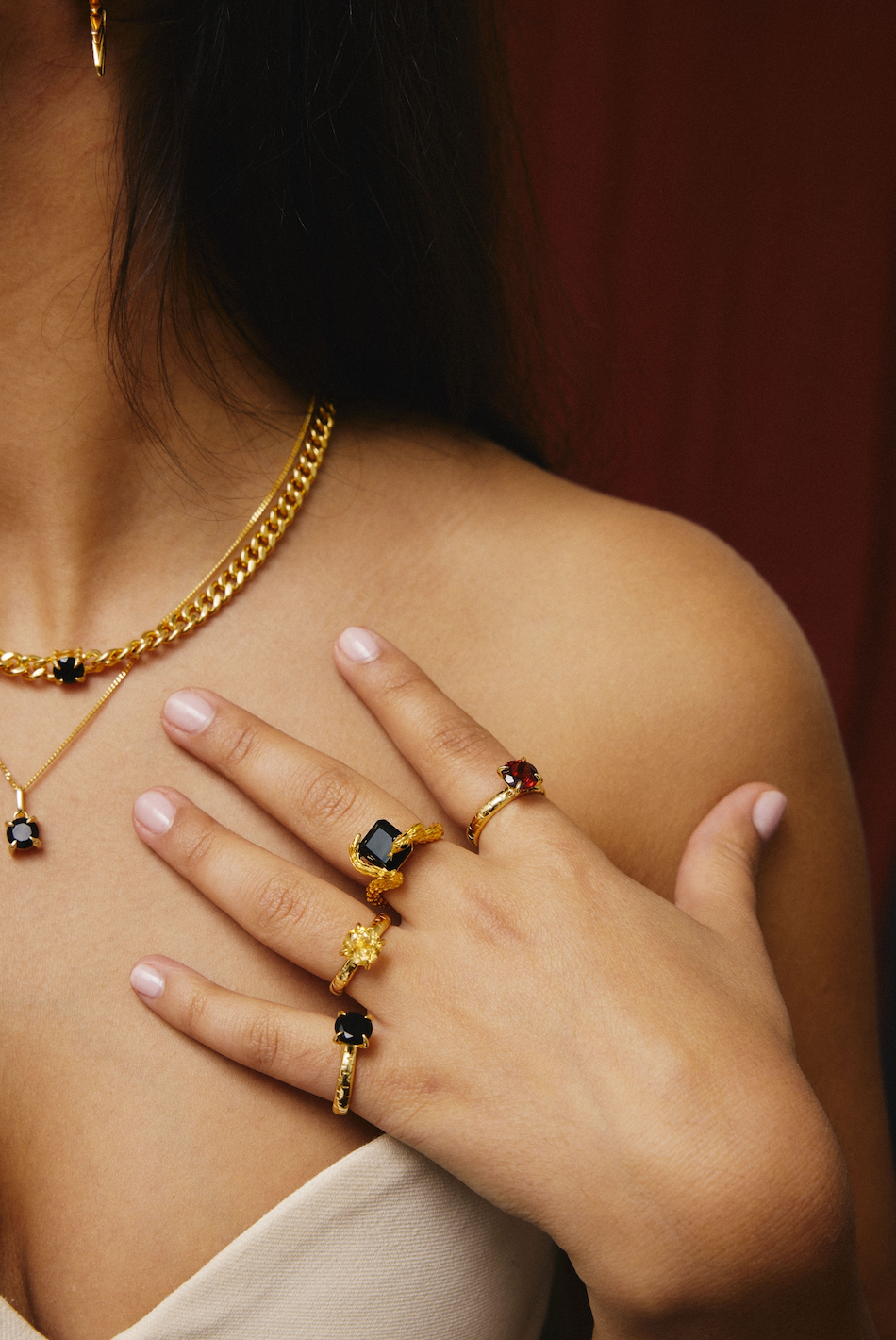 Chunky Léclaw Halsband Guld Svart Agat