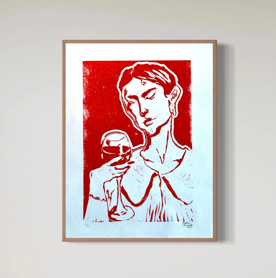 ETT GLAS RÖTT - Linoleumtryck