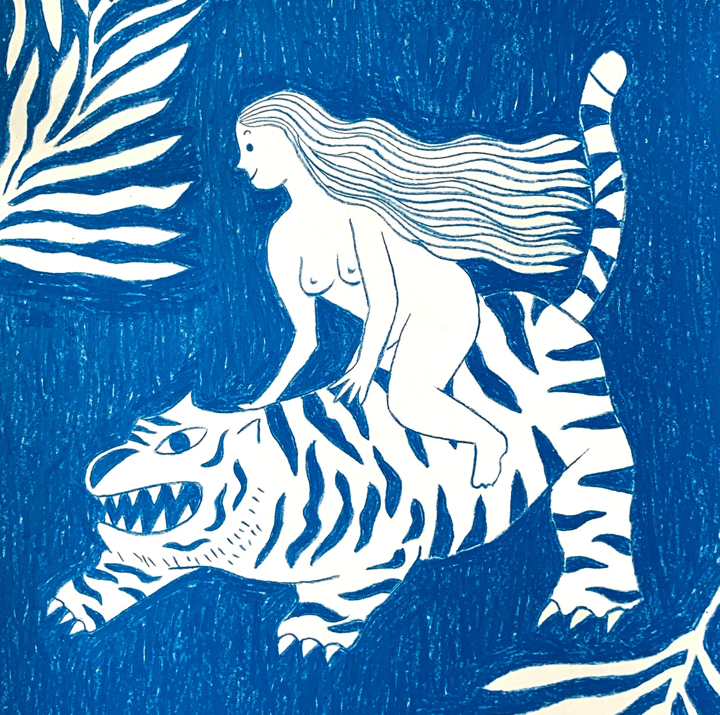 Woman Riding a Tiger teckning