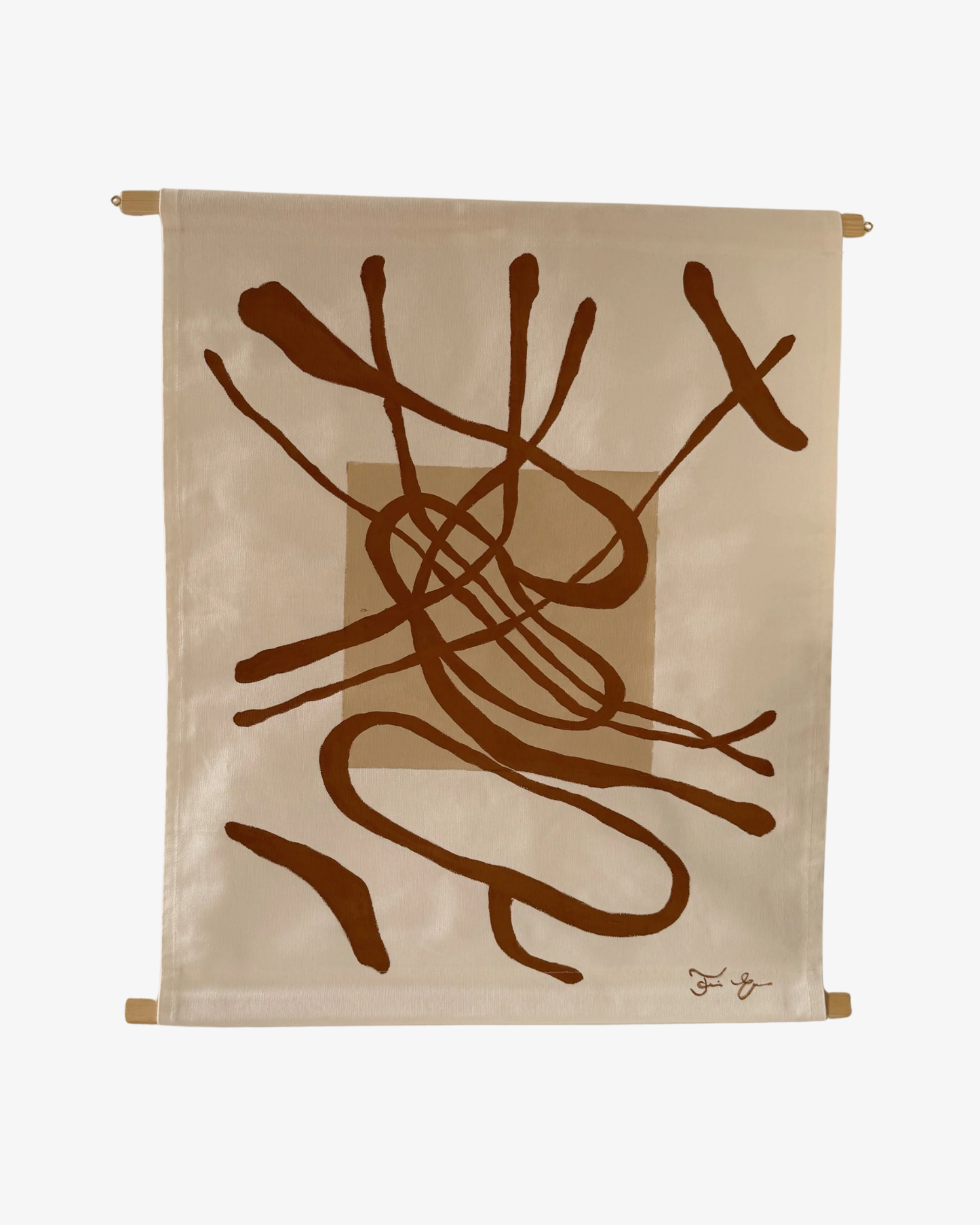 Textilkonst Original - Basic shapes ochre + beige Liten.