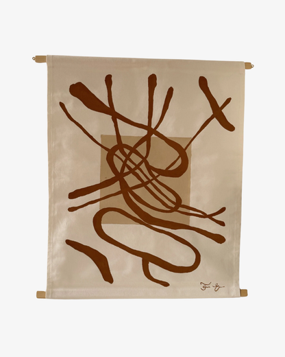 Textilkonst Original - Basic shapes ochre + beige Liten.
