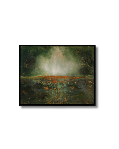”Lago Verde” abstrakt naturinspirerad Original blandteknik målning
