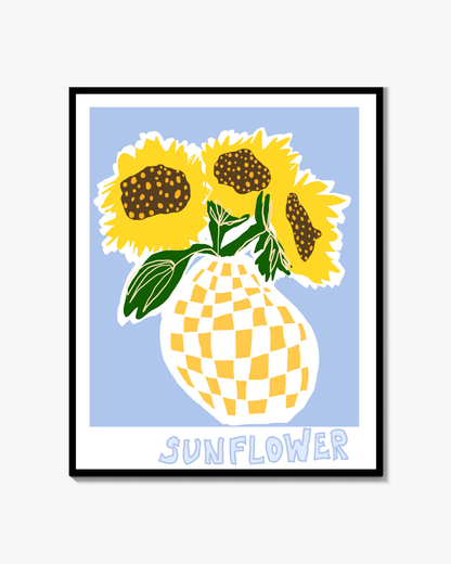 Sunflowers in checkered vase Poster