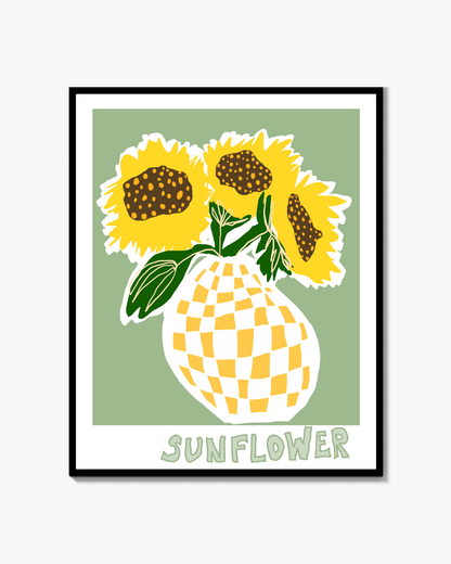 Sunflowers in checkered vase Poster