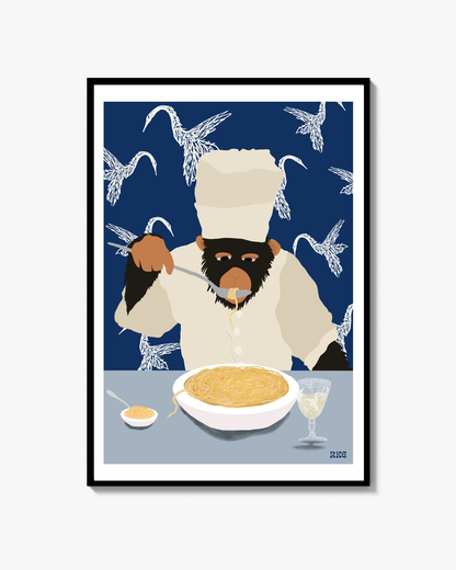 Monkey Eats Pasta Poster