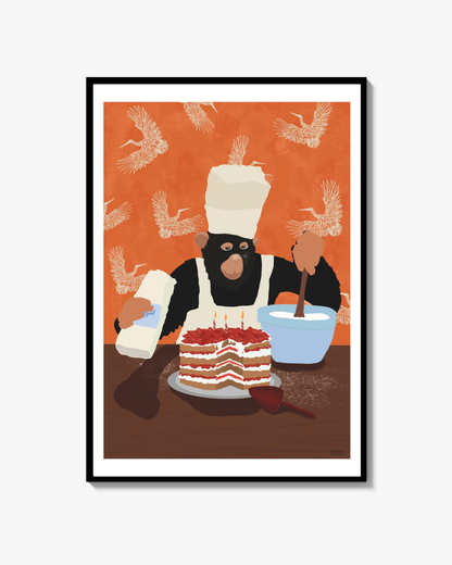 Monkey Bakes Cake Poster