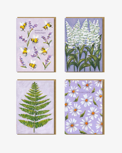 Lila botaniska gratulationskort 4-pack Vykort