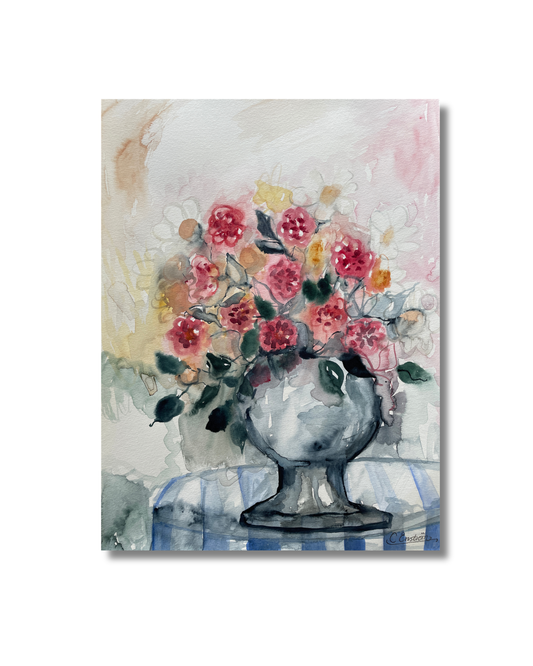 Bouquet Rose akvarellmålning 30x40 cm