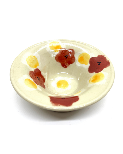 Keramikskål - röd och vit blommor