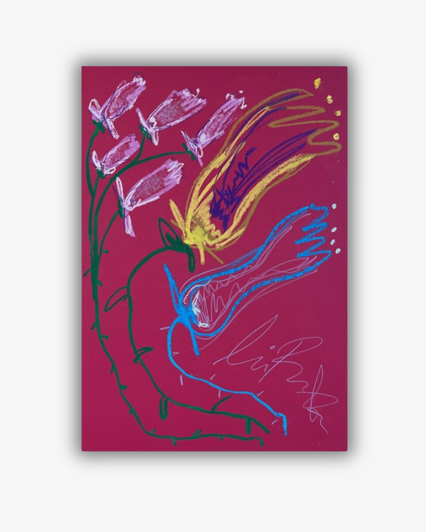 Whimsical Red, Green, Yellow and Blue, A3, Original Målning