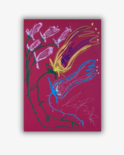 Whimsical Red, Green, Yellow and Blue, A3, Original Målning