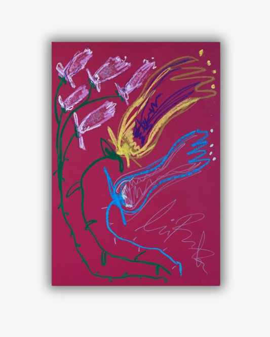 Whimsical Red, Green, Yellow and Blue, A3, Original Målning