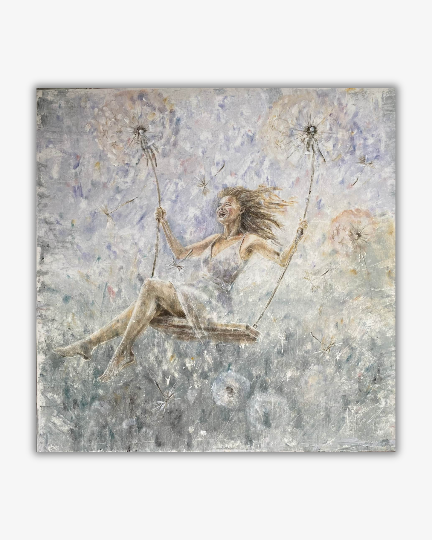 Swing of Happiness: girl with Dandelions Original
