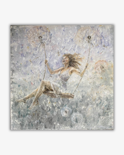 Swing of Happiness: girl with Dandelions Original