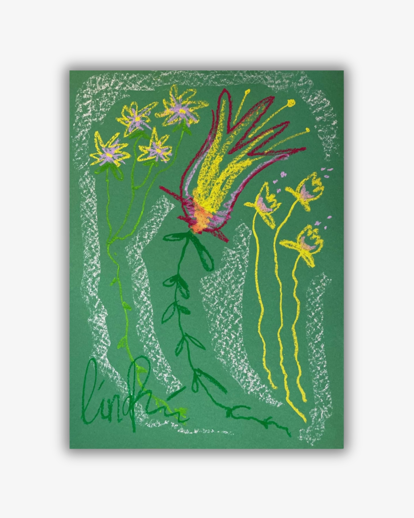 Whimsical Florals, Brun, Gul och Blå, 50x70 cm, Originalmålning