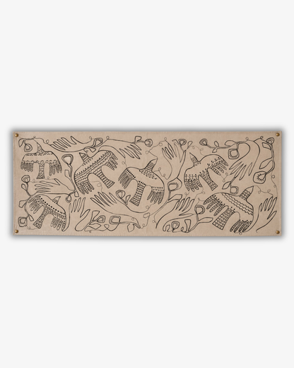 Carried Together – Original Handmålad Textilkonstverk, 55 × 136 cm