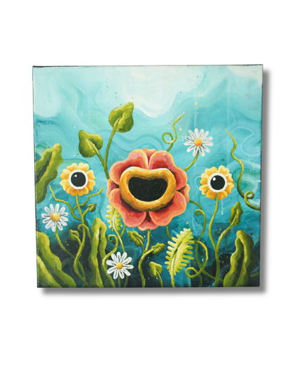 In the garden, Original popsurrealism lowbrow popart målning på duk