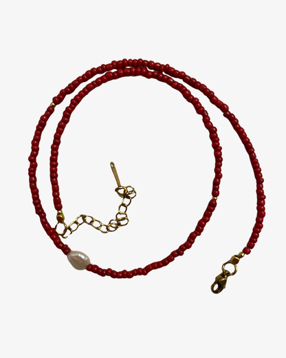 Röd korall & pärlhalsband