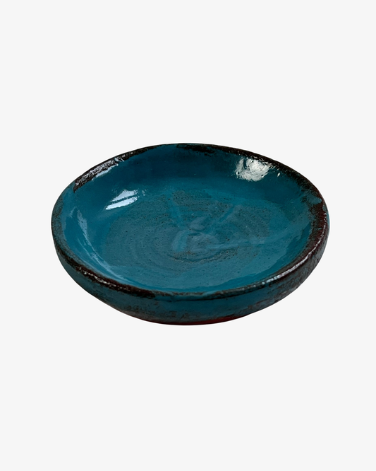 Handgjort turkost svenskt terrakottafat, 9 cm