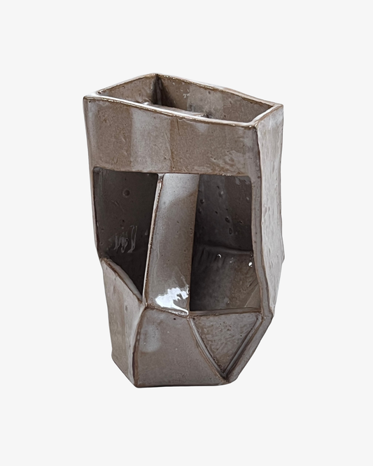 Construction 1: Geometrisk stengodsskulpturvas, 10 cm