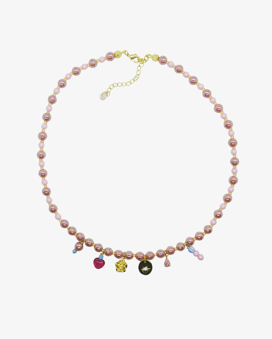 Guld berlocker halsband pärlor