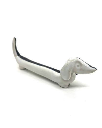 Keramik Butter Dachshund - svart och vit