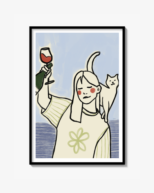 Cats and wine 2 (blue) - Poster