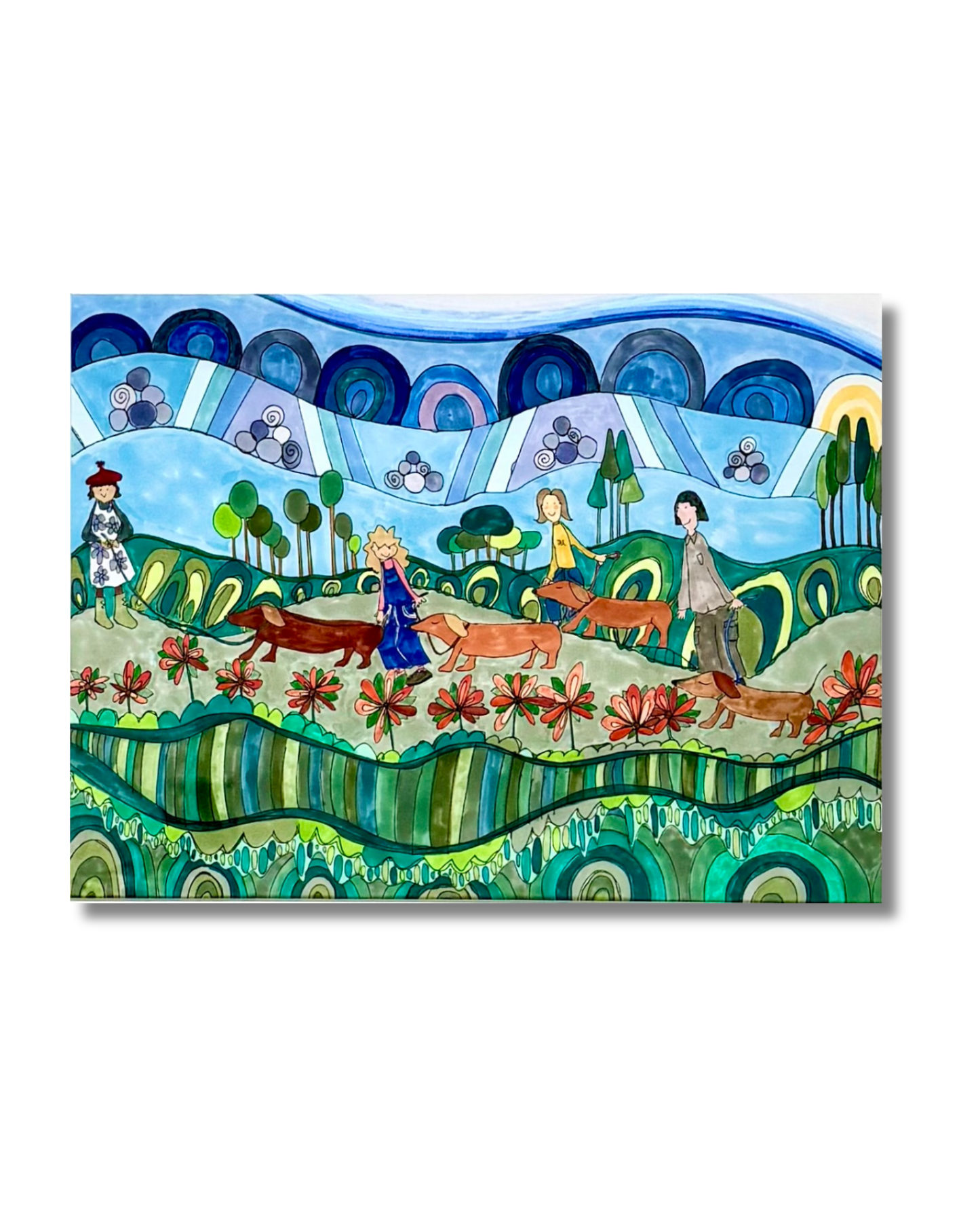 Four ladies on a dash hound walk - Original