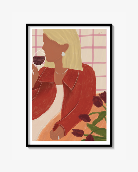 Girl dinner with red jacket - Poster