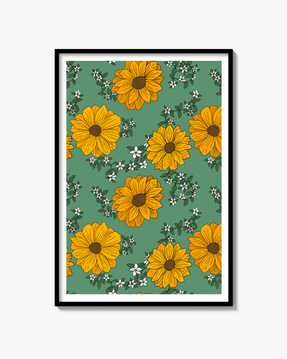 Hello sunshine: en Grön Poster Med solrosor