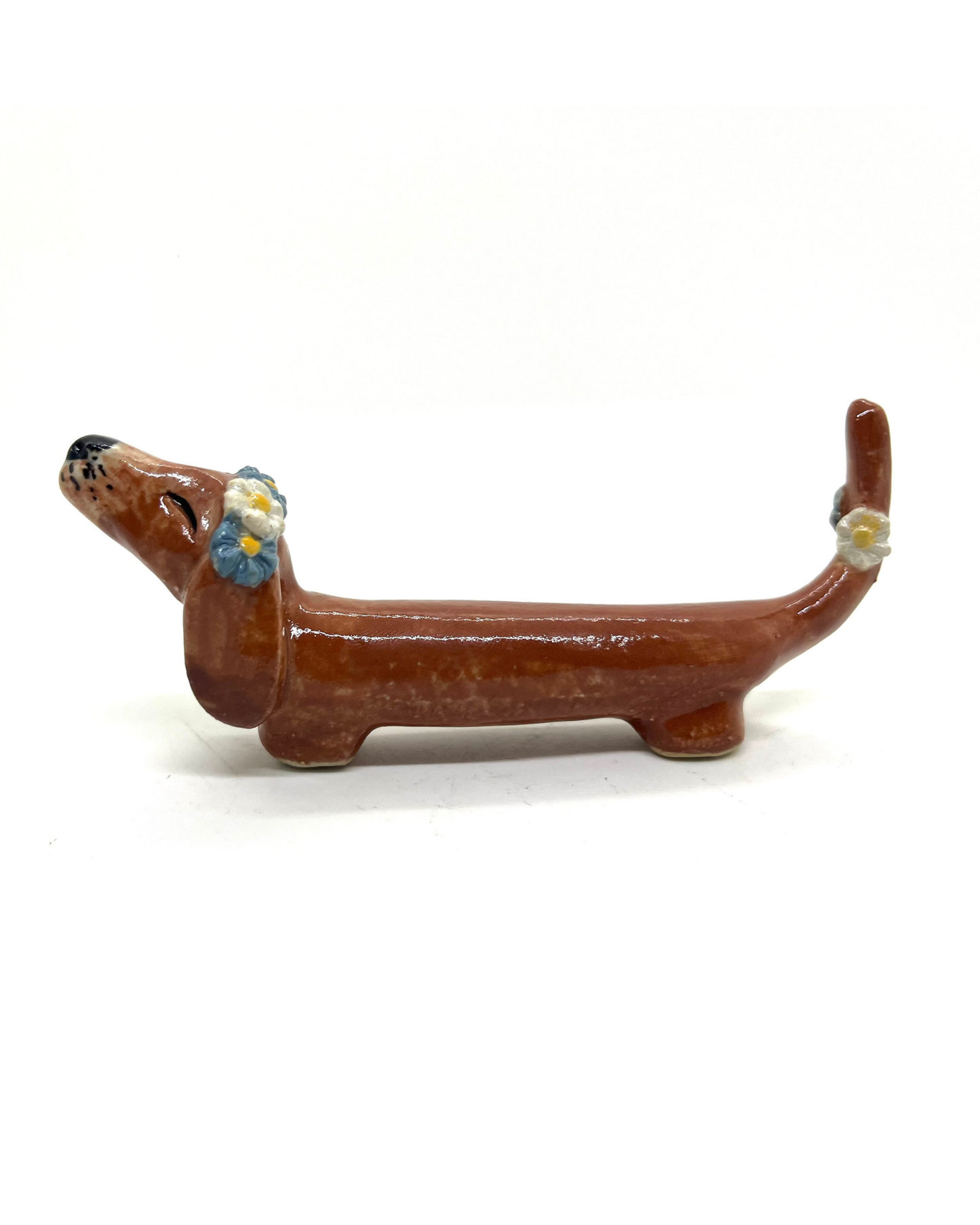 Keramik Smörgult Dachshund - midsummer flowers