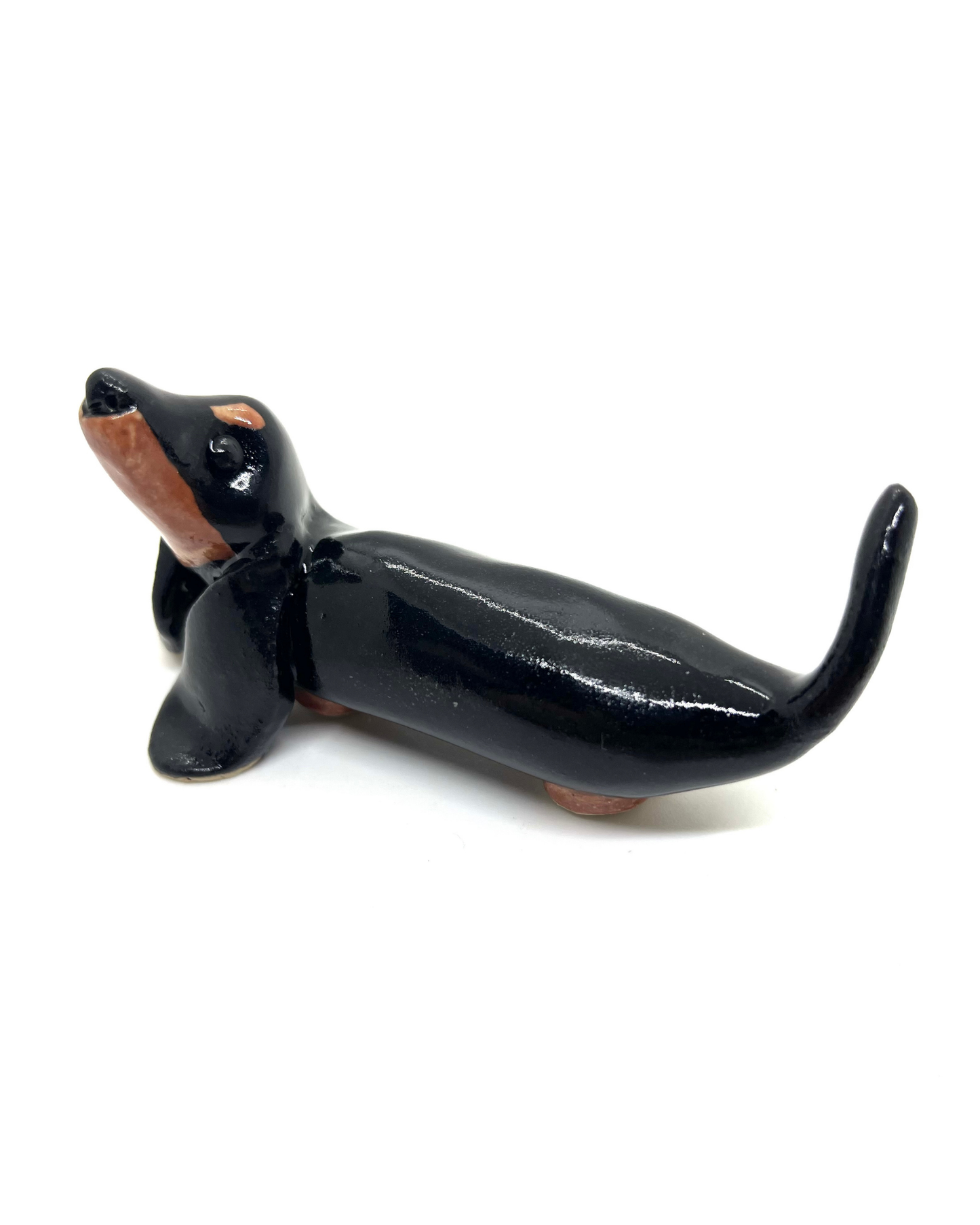 Keramik Butter Dachshund - svart och tan