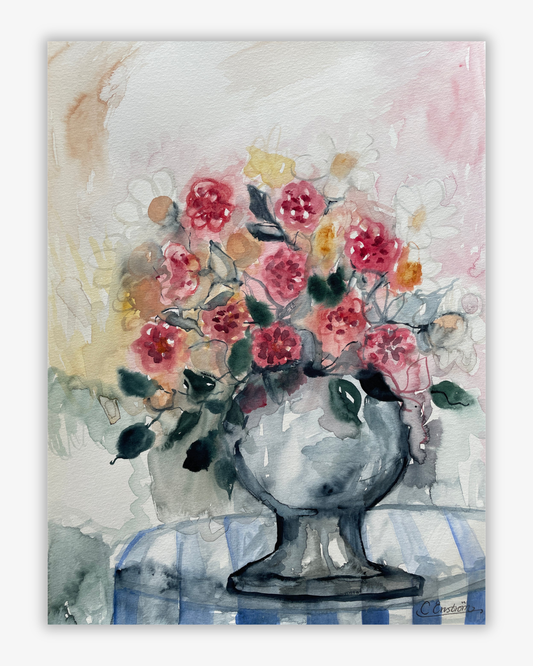 Bouquet Rose akvarellmålning 30x40 cm
