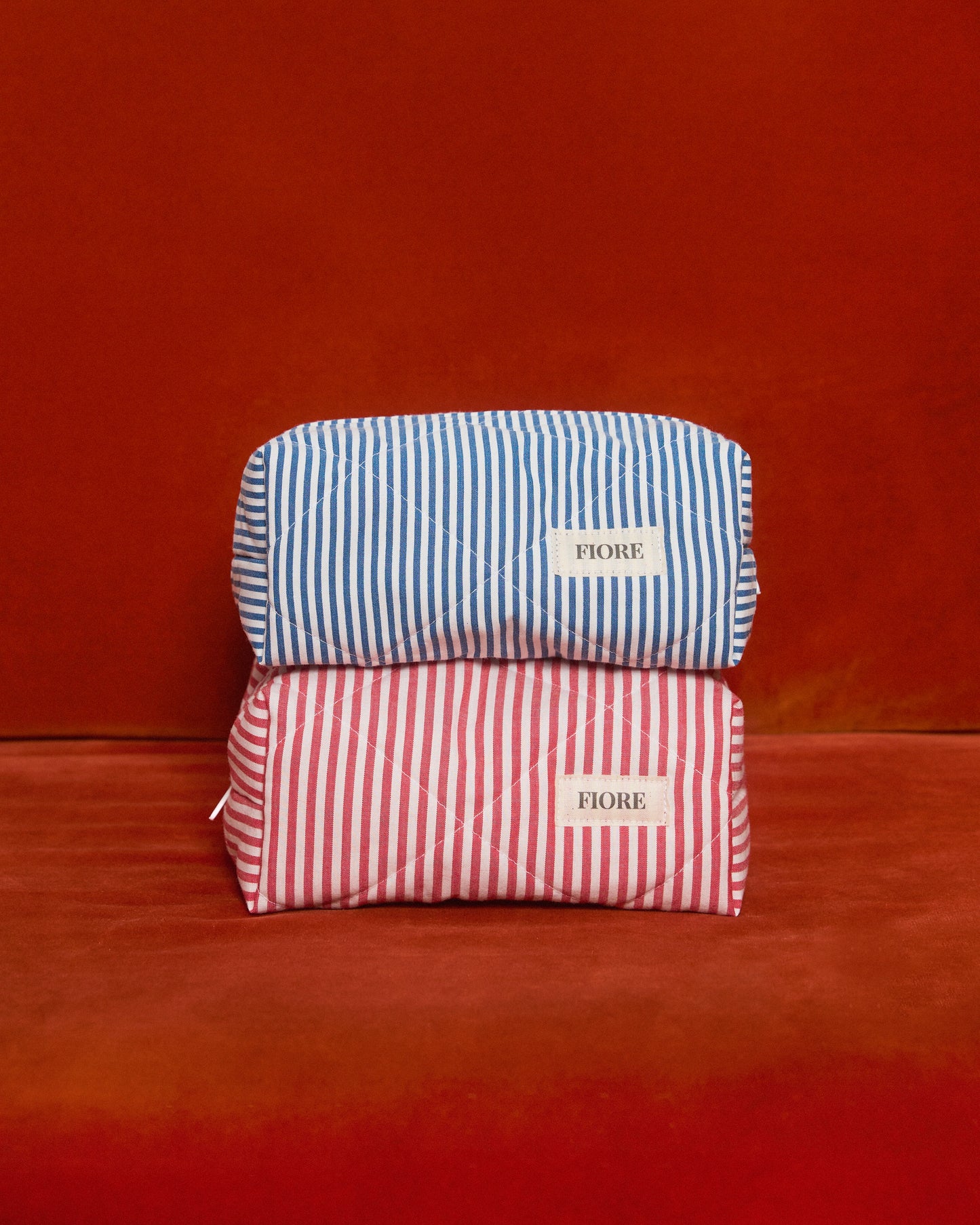 Upcycled makeup bag - Blue / Red