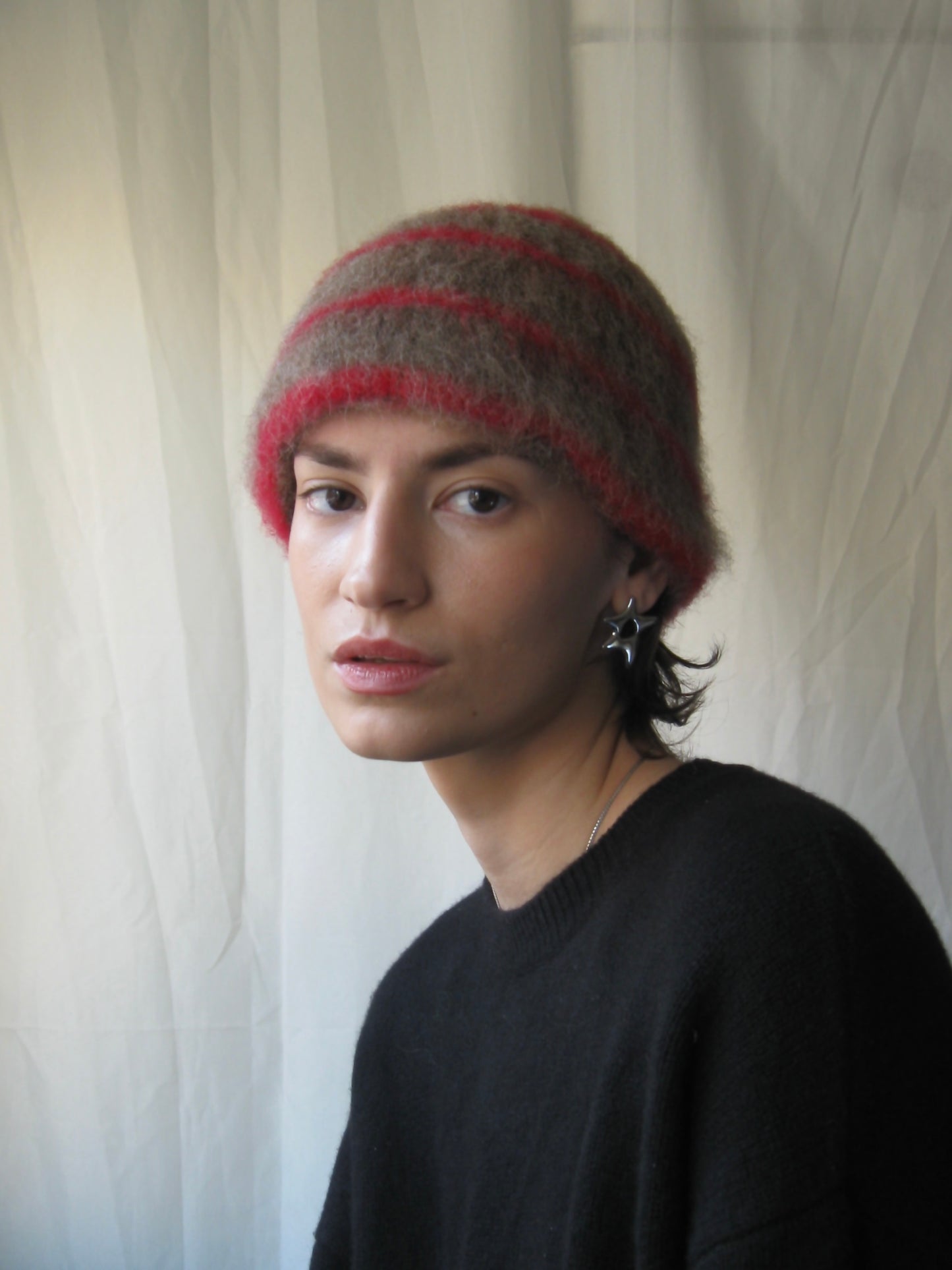 Brown with red stripes beanie