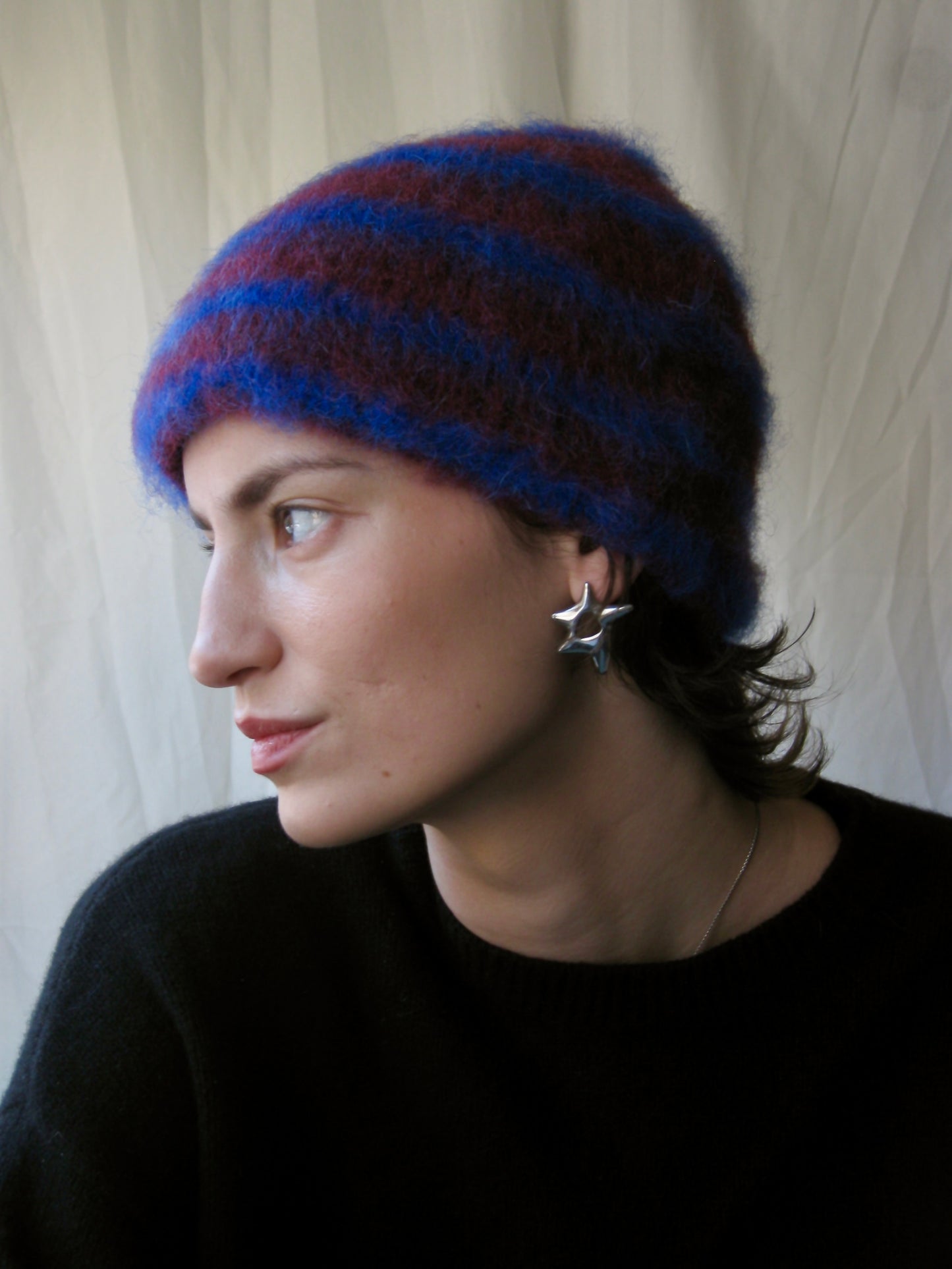 Red wine with blue stripes beanie