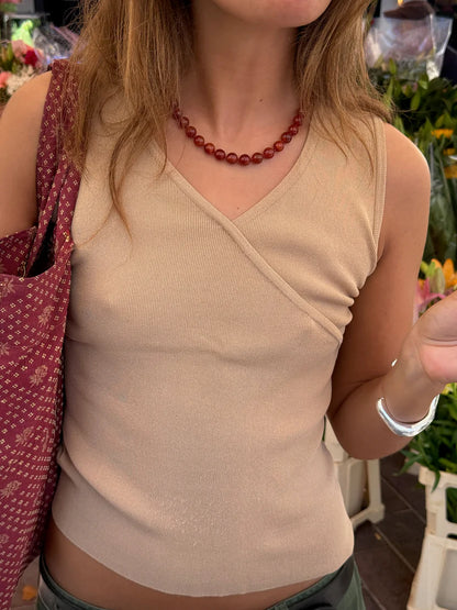 RIVIERA - Red pearl Halsband