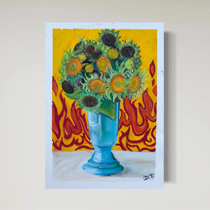 Oljepasteller Original Målning "Sunflowers"