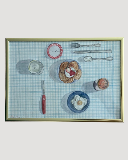 Blue Breakfast - Aquarelle Original Målning