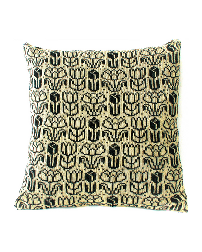 Tulip - Stickat Linne Kuddfodral Svart & Linne