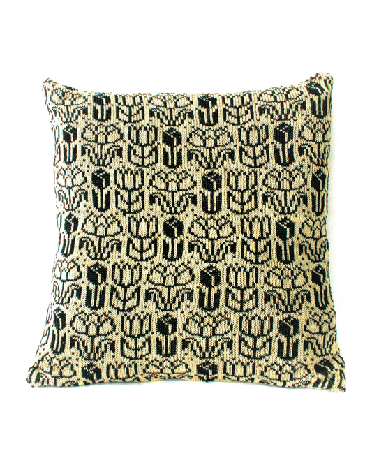 Tulip - Stickat Linne Kuddfodral Svart & Linne