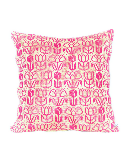 Tulip - Stickat Linne Kuddfodral Rosa & Linne